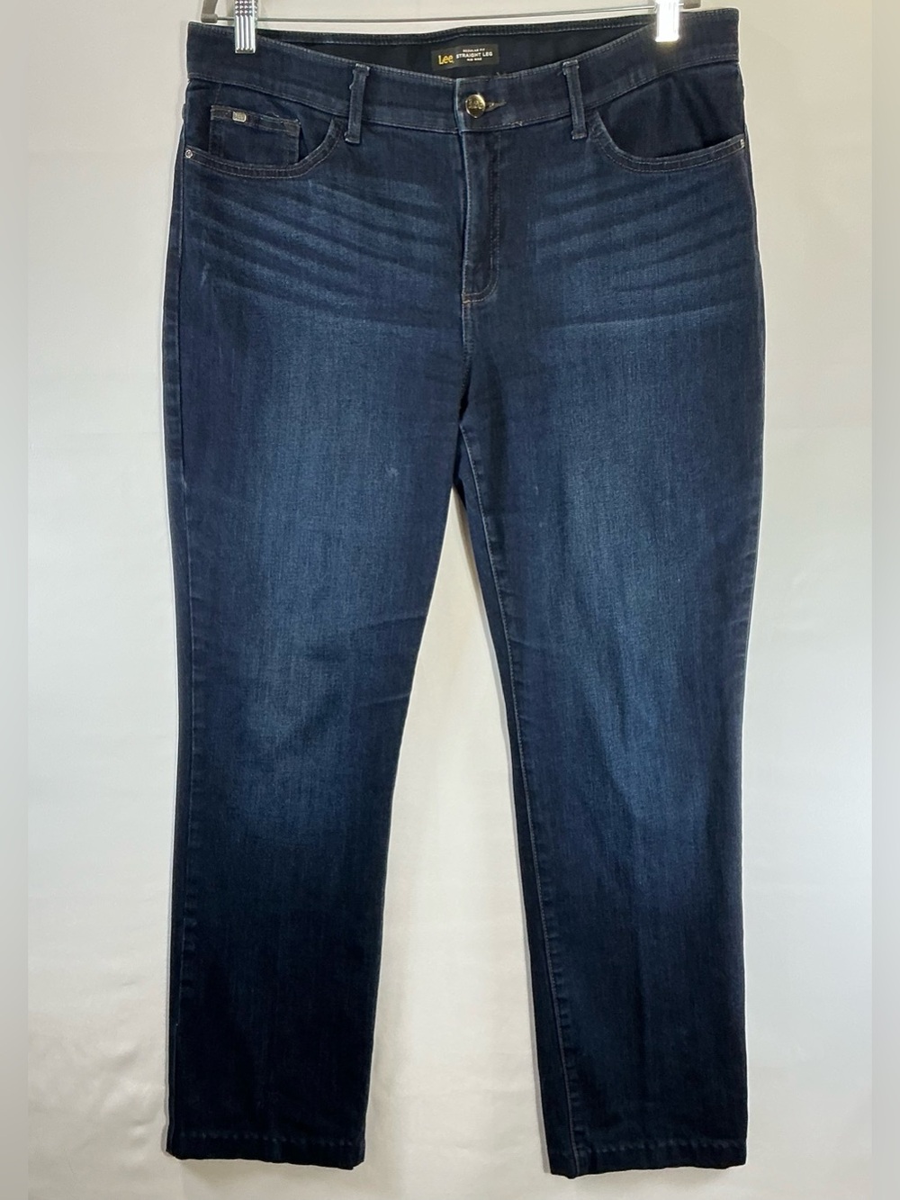 Lee Regular Fit Straight Leg Mid Rise Dark Wash Jeans Size 16 Long